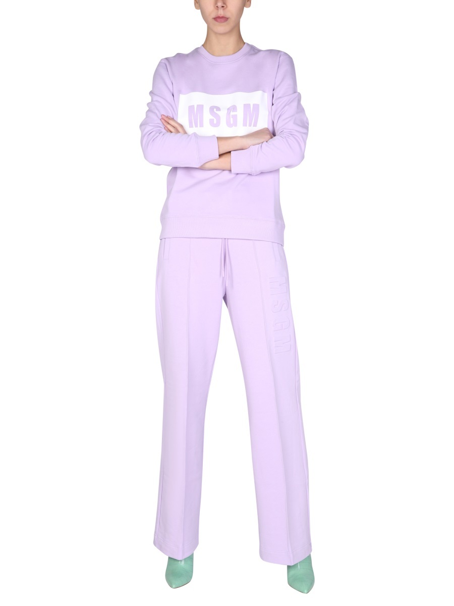 Msgm Logo-print Crew Sweatshirt In Purple