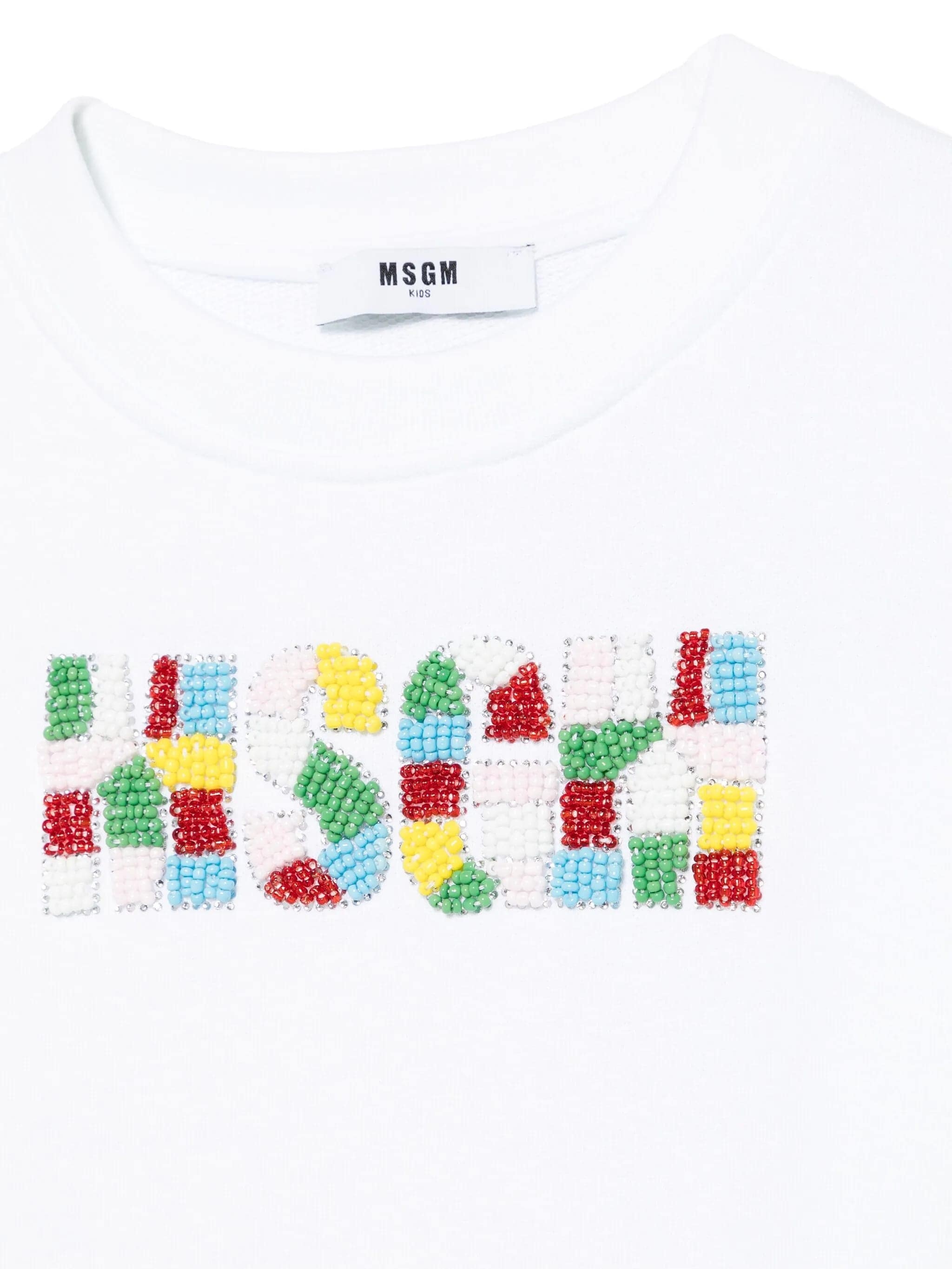 Msgm Beaded-logo Sweatshirt In White