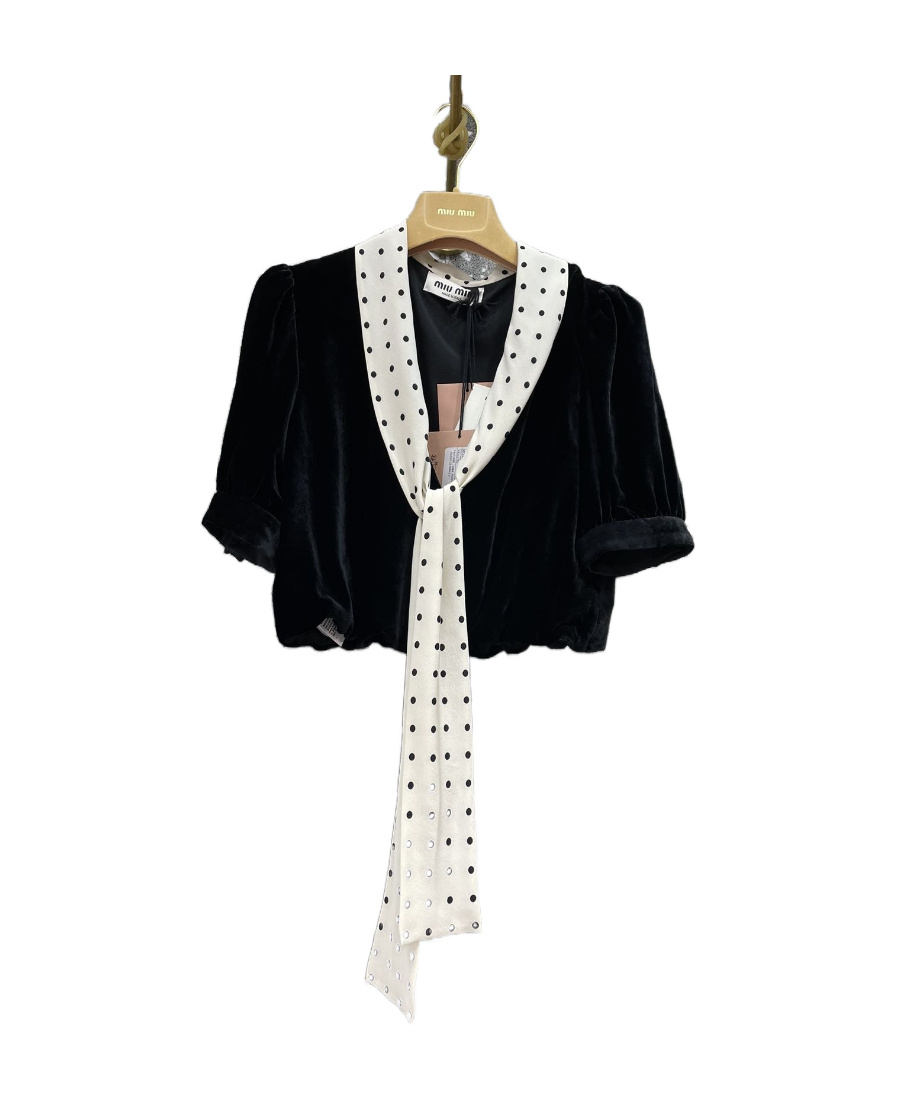 Miu Miu Bow-tie Short Blouse In Black