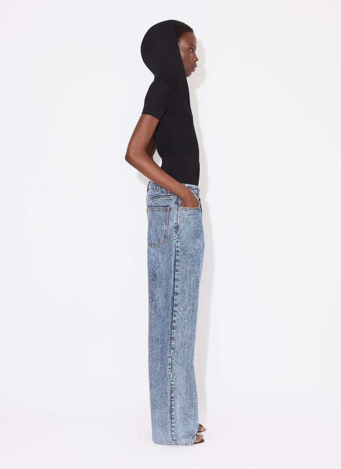 Alaïa Snow Denim Jeans With Knit Band In Blue