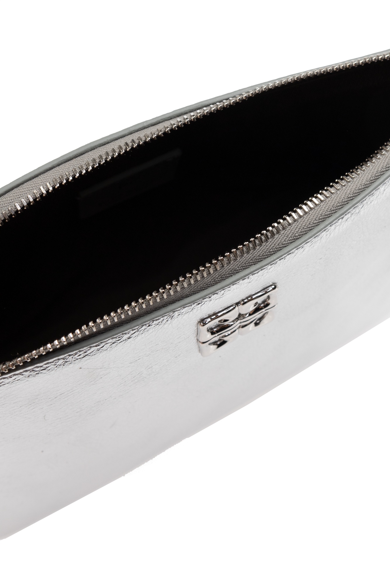 Givenchy Liquid Logo Plaque Metallic Clutch Bag In White