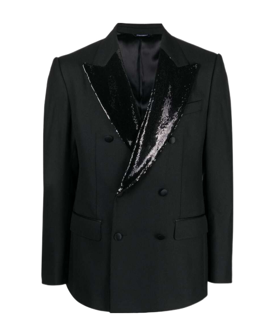 Dolce & Gabbana Sequin-lapel Double-breasted Blazer In Black