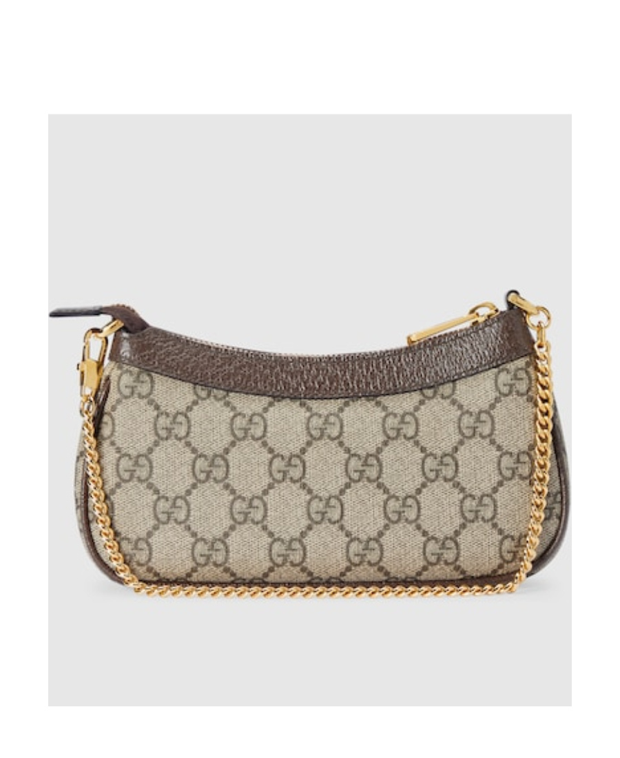 Gucci Women Beige Shoulder Bag With Gg Plaque On The Front And Chain-link Handle In Gg Canvas Woman In Multi