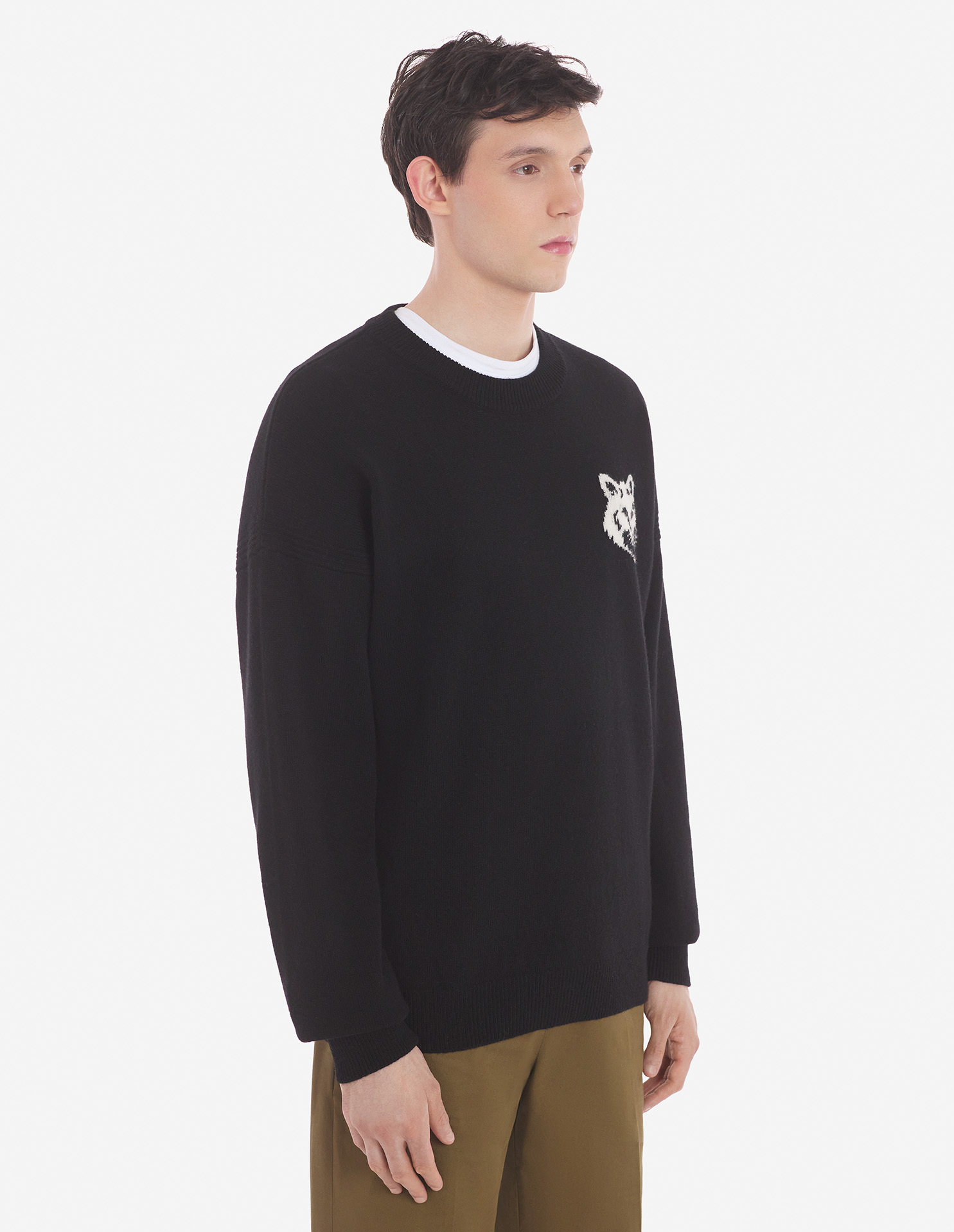 Shop Maison Kitsuné Fox Head Wool Jumper In Black