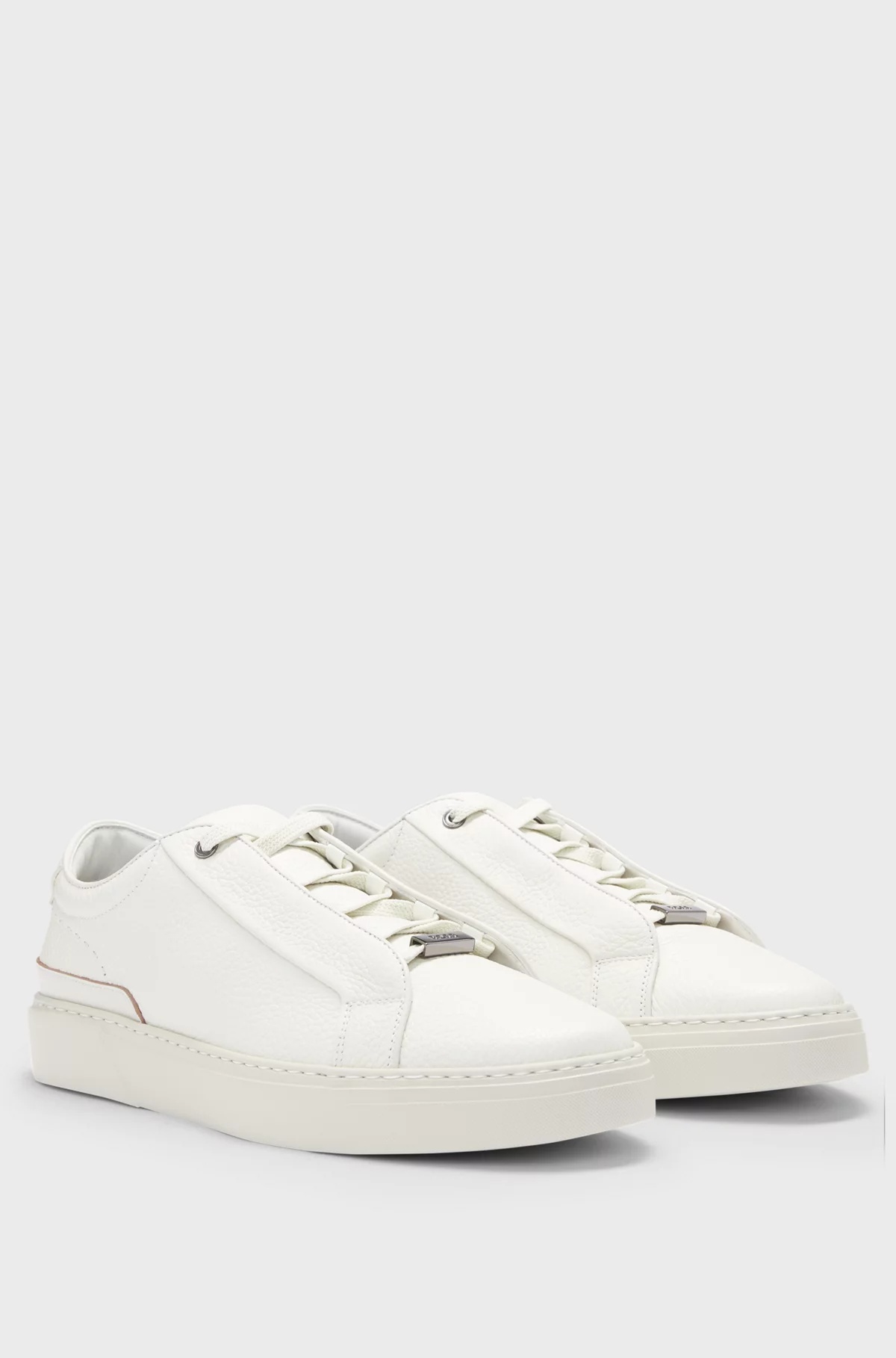 Hugo Boss Gary Grained-leather Trainers With Logo Lace Loop