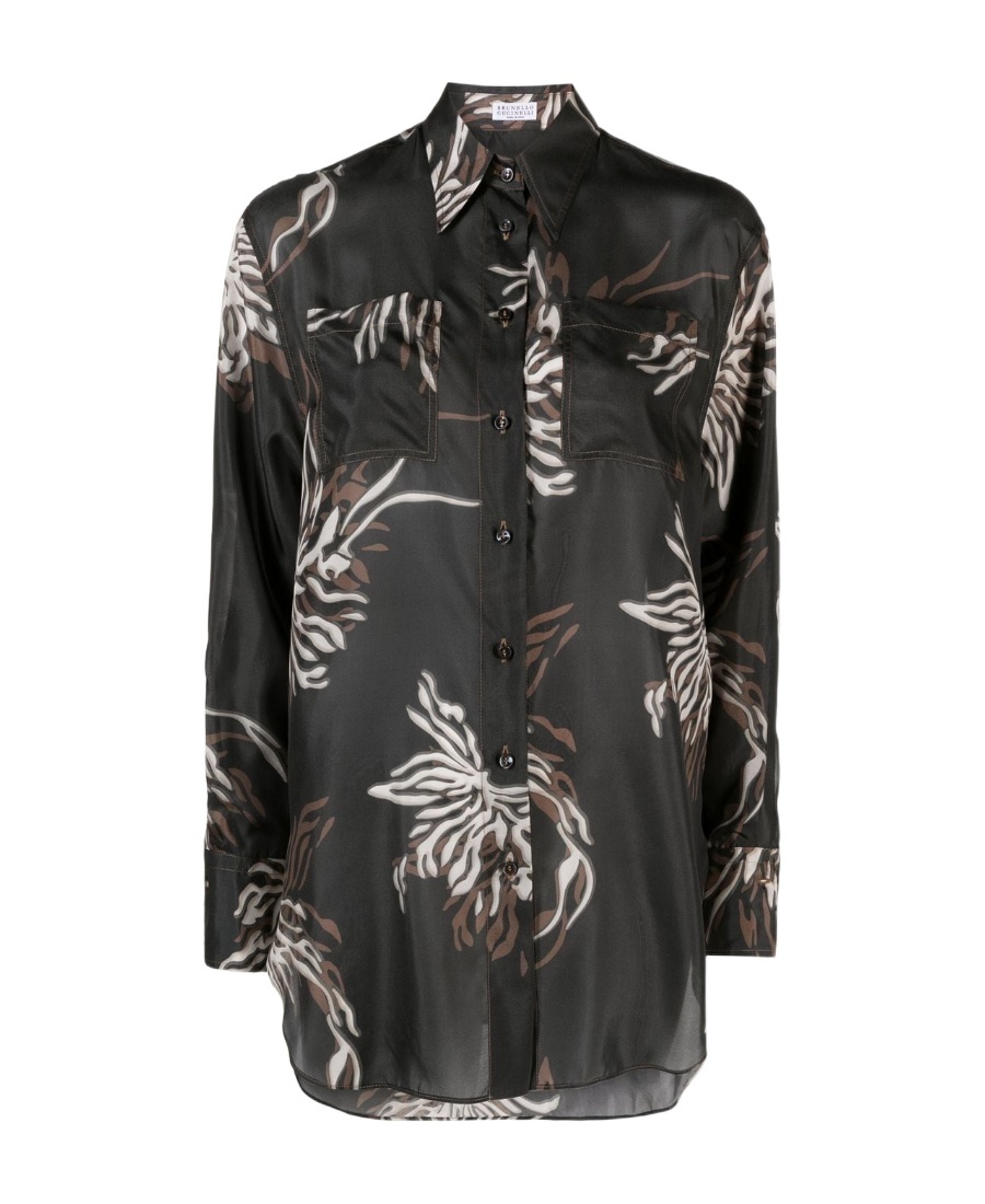 Brunello Cucinelli Grey Shirt With All-over Print In Silk Woman In Black