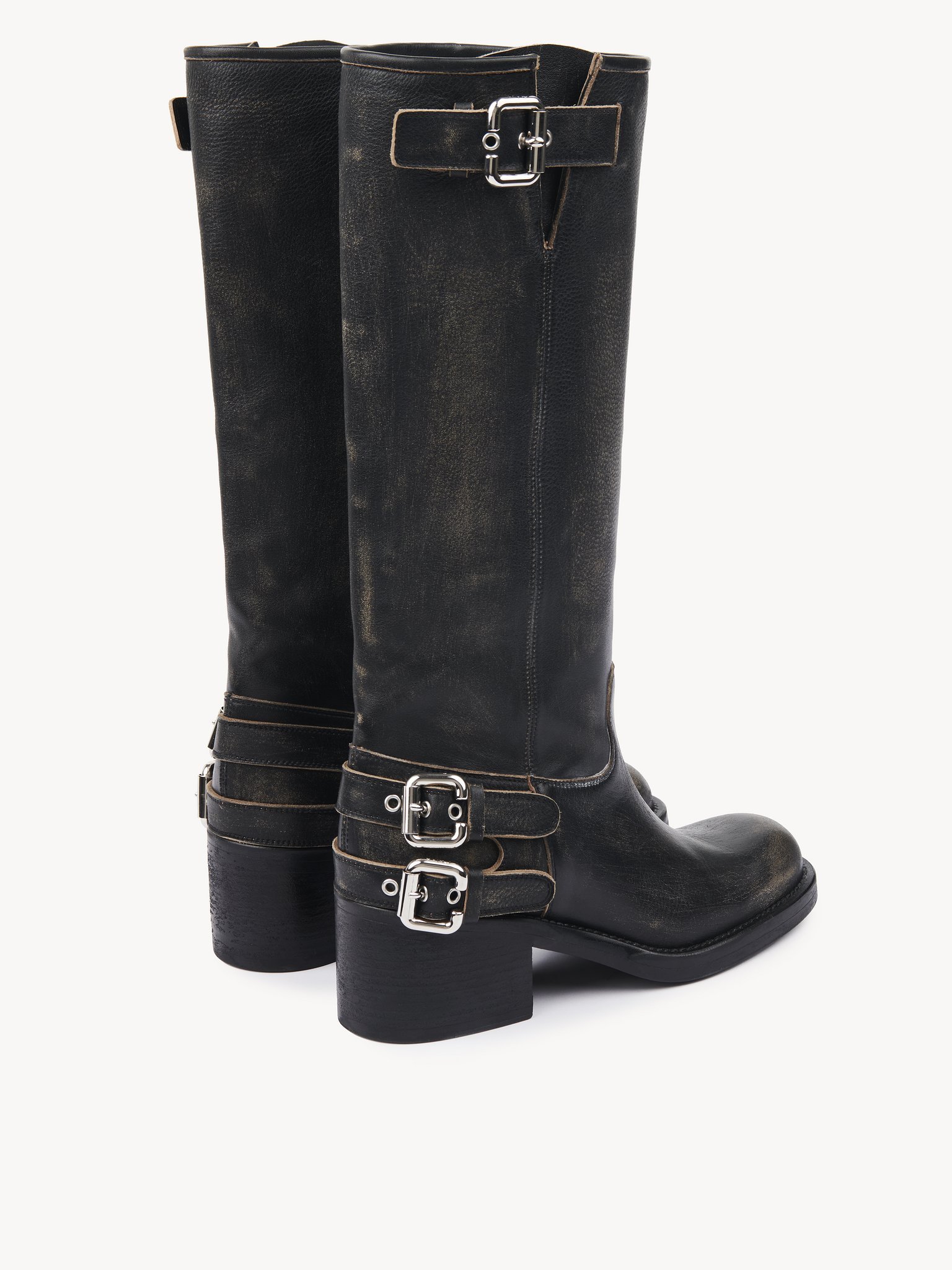 Chloé New Bikers Buckled Textured-leather Boots In Black