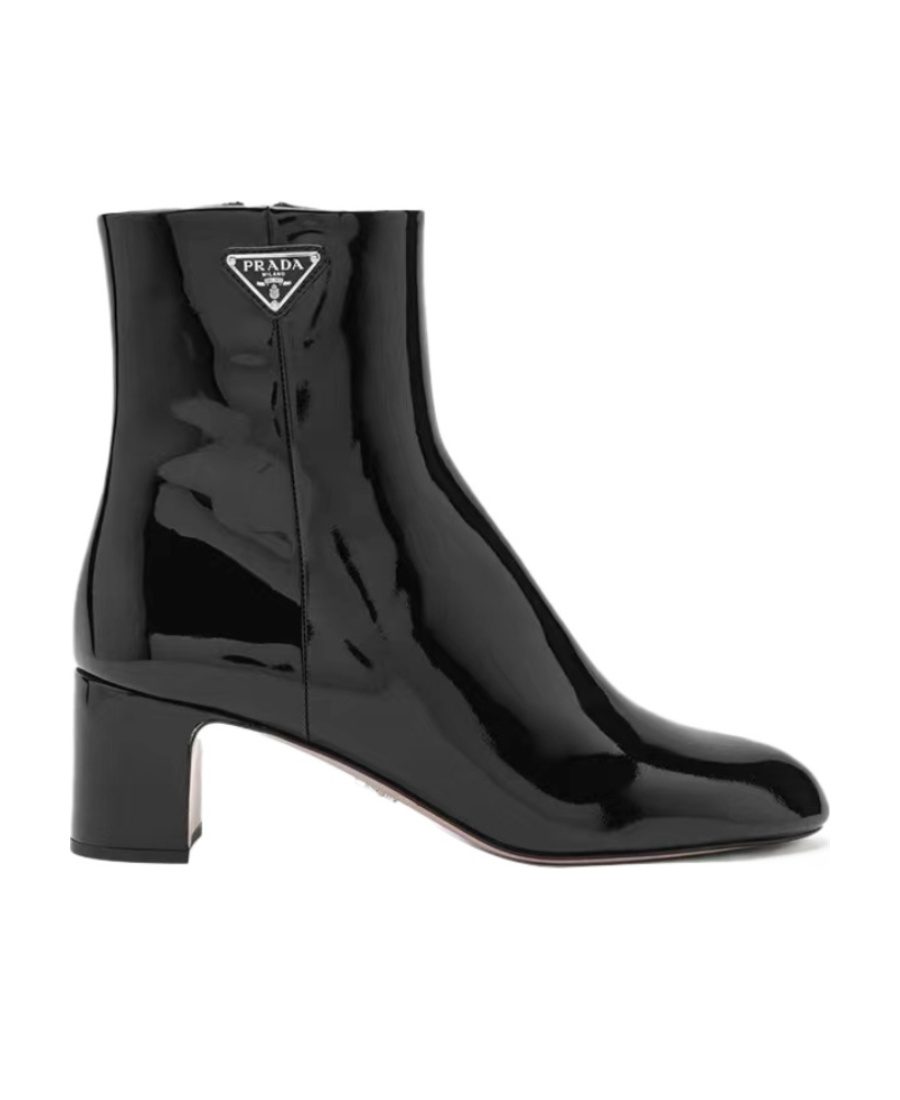 Prada Patent Block-heel Ankle Booties In Black