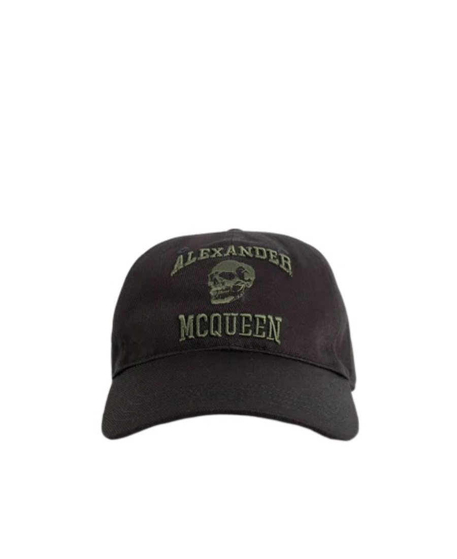 Alexander Mcqueen Cotton Twill Cap With Embroidery In Black