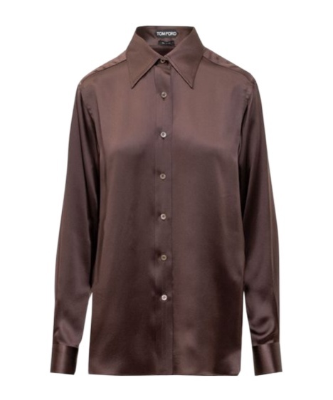 Tom Ford Fluid Charmeuse Silk Shirt In Brown