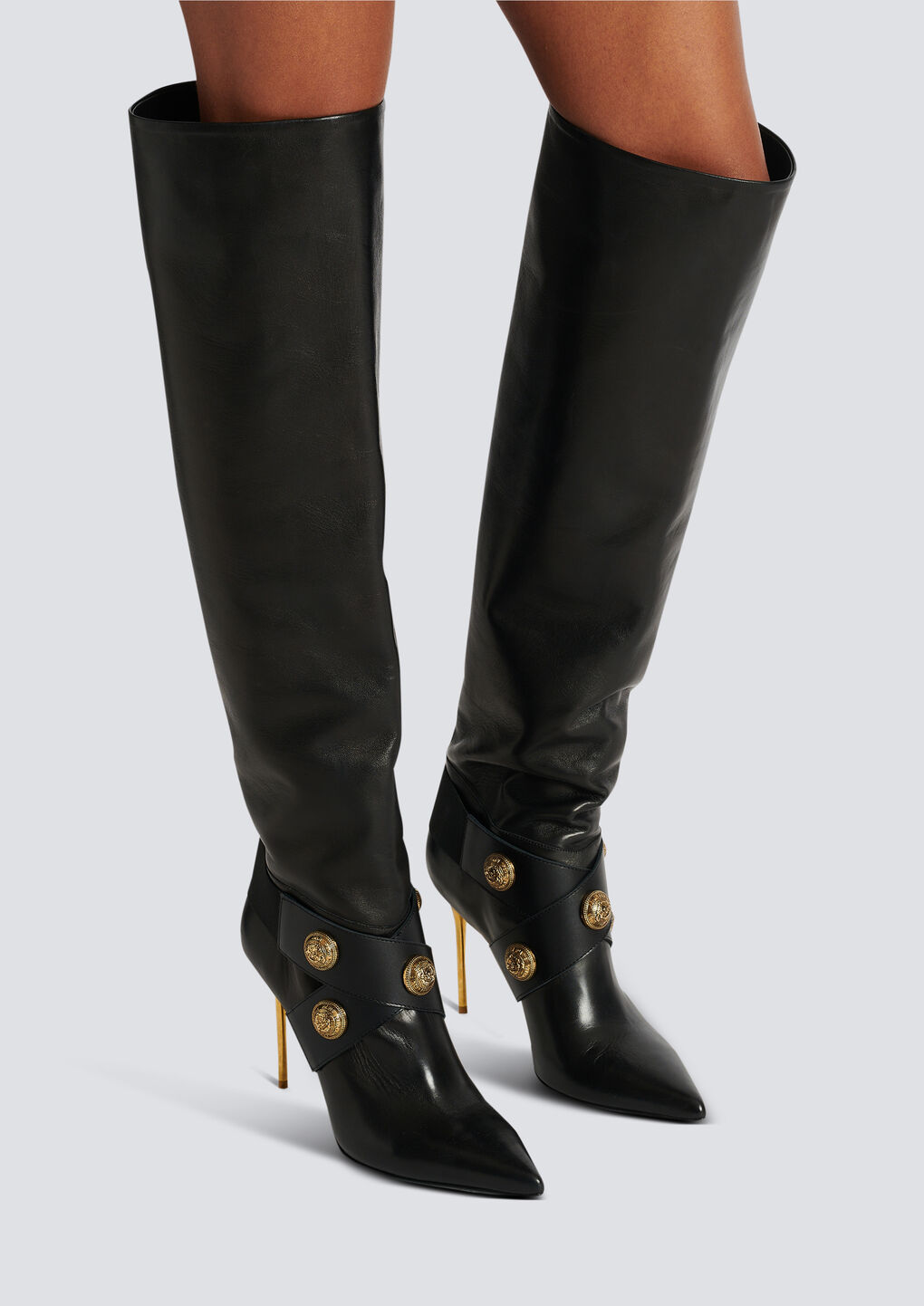 Balmain Leather Alma Boots With Jewel Buttons In Black