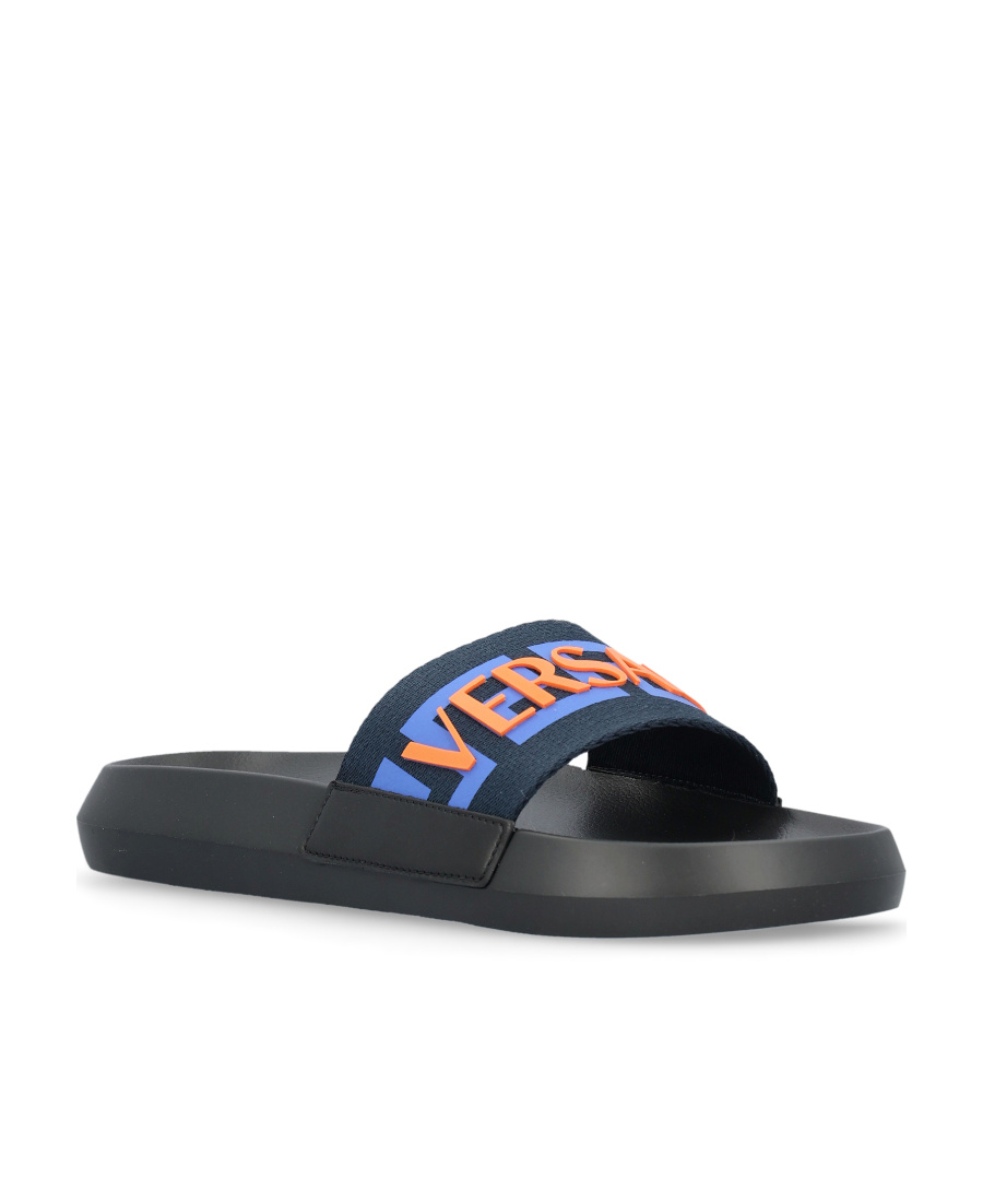 Versace Black Rubber Slide With Logo In Black