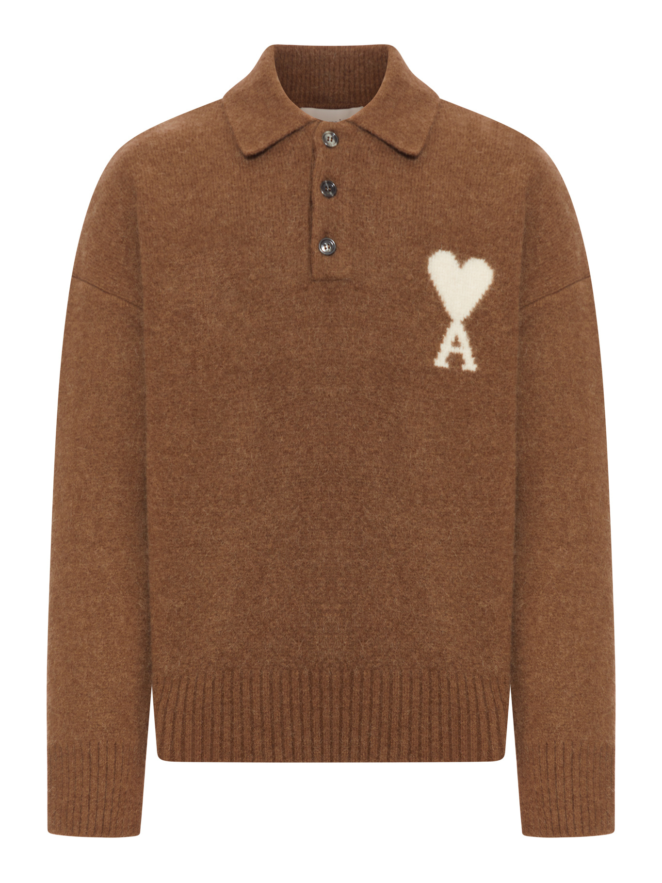 Ami Alexandre Mattiussi Polo Knitwear Featuring Felted Effect In Brown
