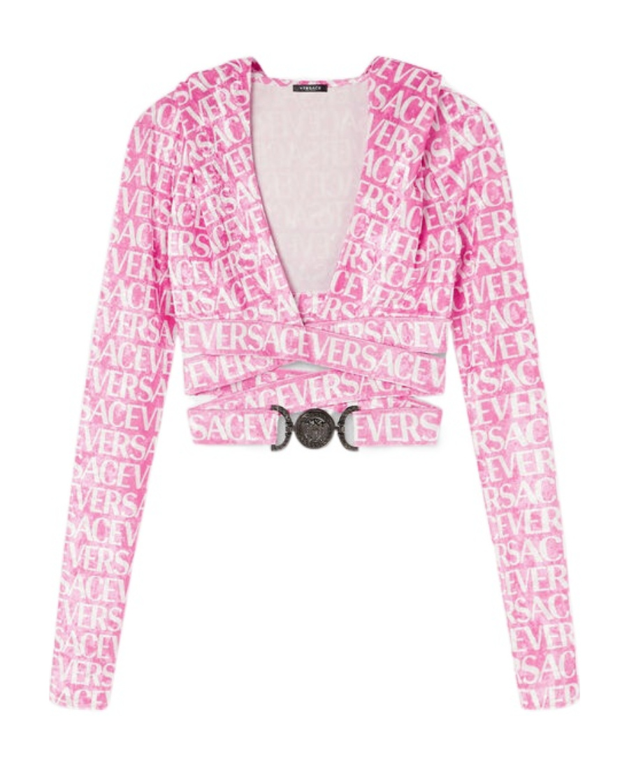 VERSACE VERSACE ALL-OVER VELVET CROPPED HOODIE