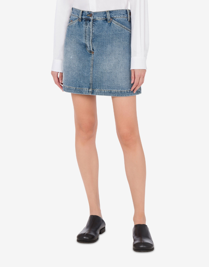 Moschino Denim Skirt With Belt Loops And Pockets In Blue