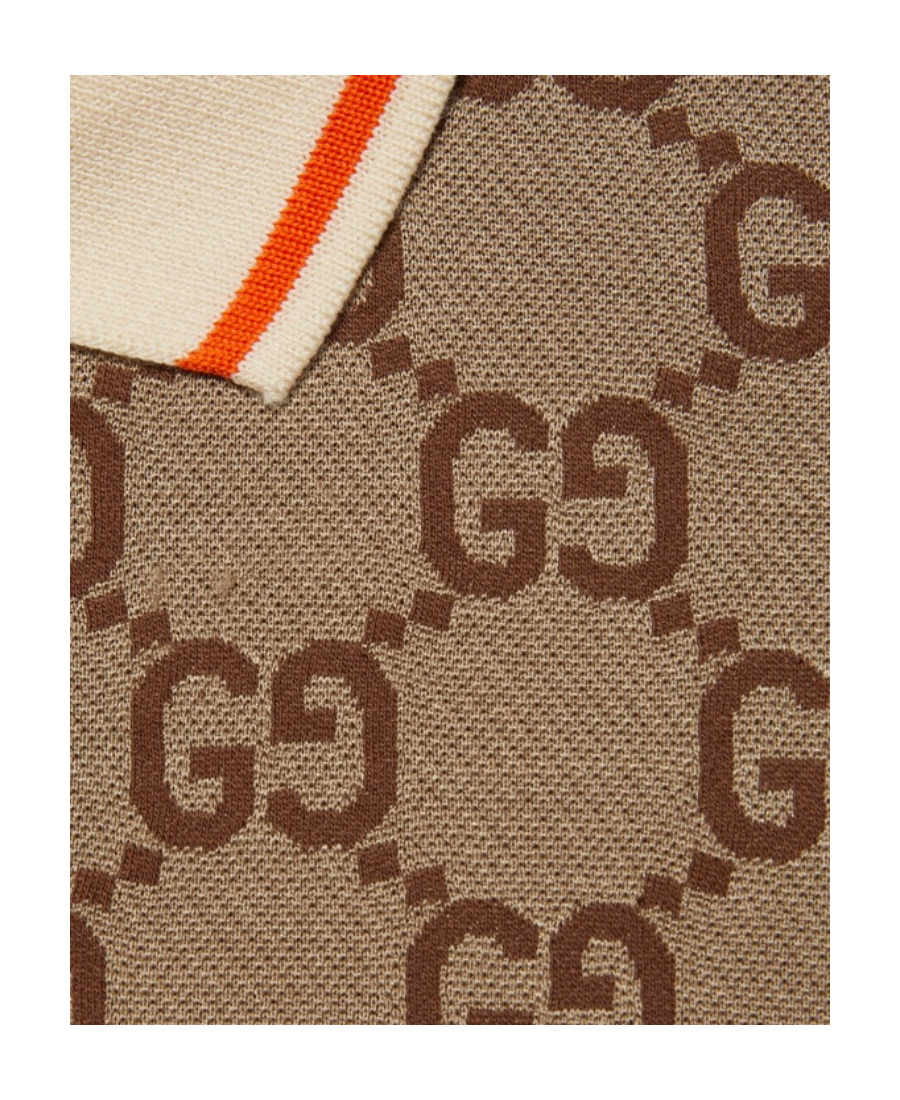 Gucci Logo-jacquard Silk And Cotton-blend Polo Shirt In Brown