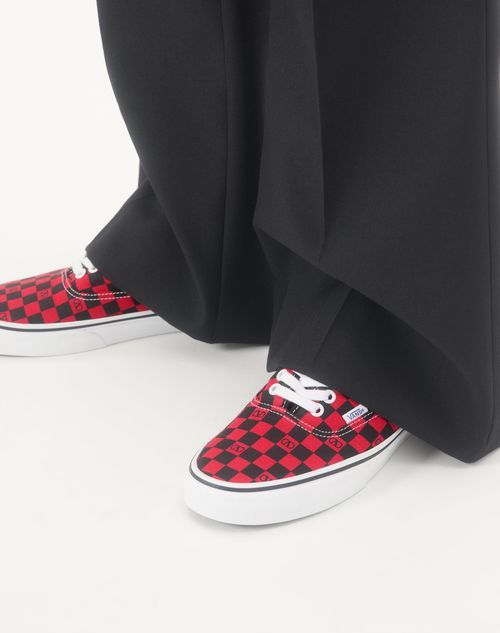 Valentino Garavani  Garavani And Vans Low-top Trainer In Fabric With Vlogo Checkerboard Pri In Red