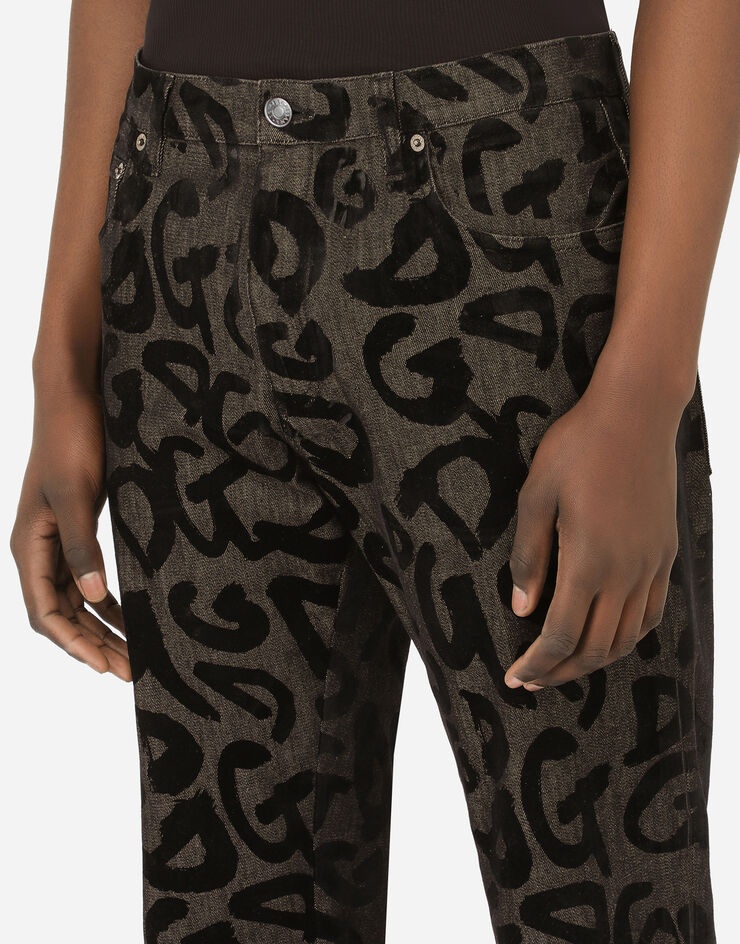 Dolce & Gabbana Flocked-logo Straight-leg Jeans In Black