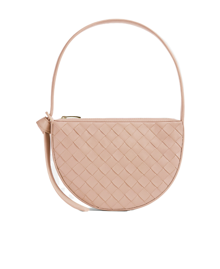 Bottega Veneta Half Moon Leather Shoulder Bag In Nude