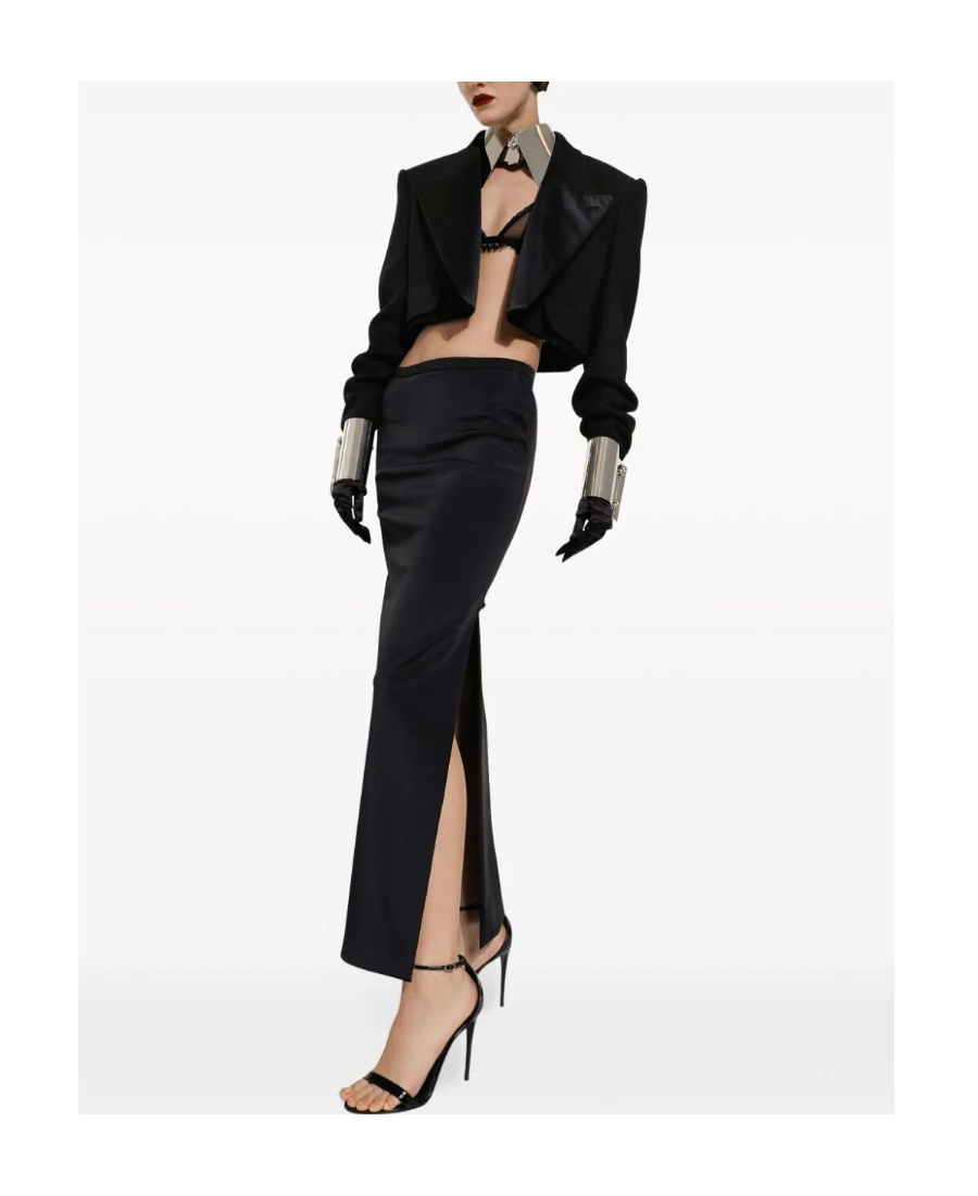 Dolce & Gabbana Long Skirt Cady Texture High-waisted Slit In Black