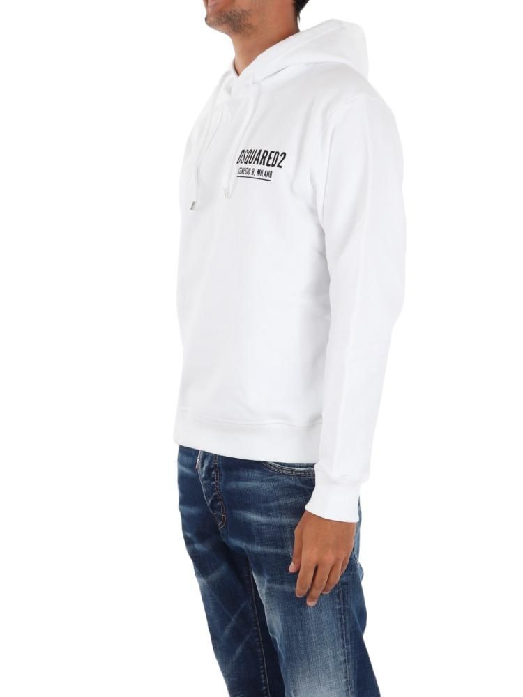Dsquared2 Logo Print White Sweatshirt With Drawstring Hood In White