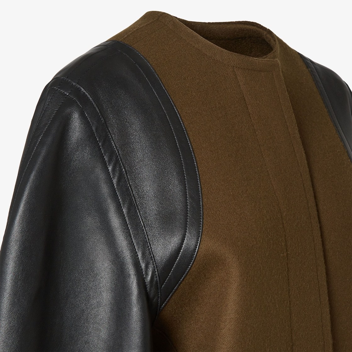 Fendi Green Wool And Leather Coat In Green