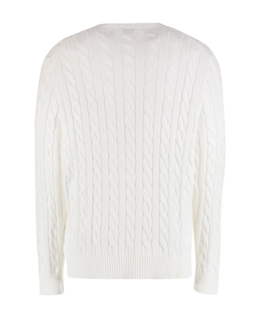 Shop Polo Ralph Lauren Crew Neck Cable Knit Jumper In White