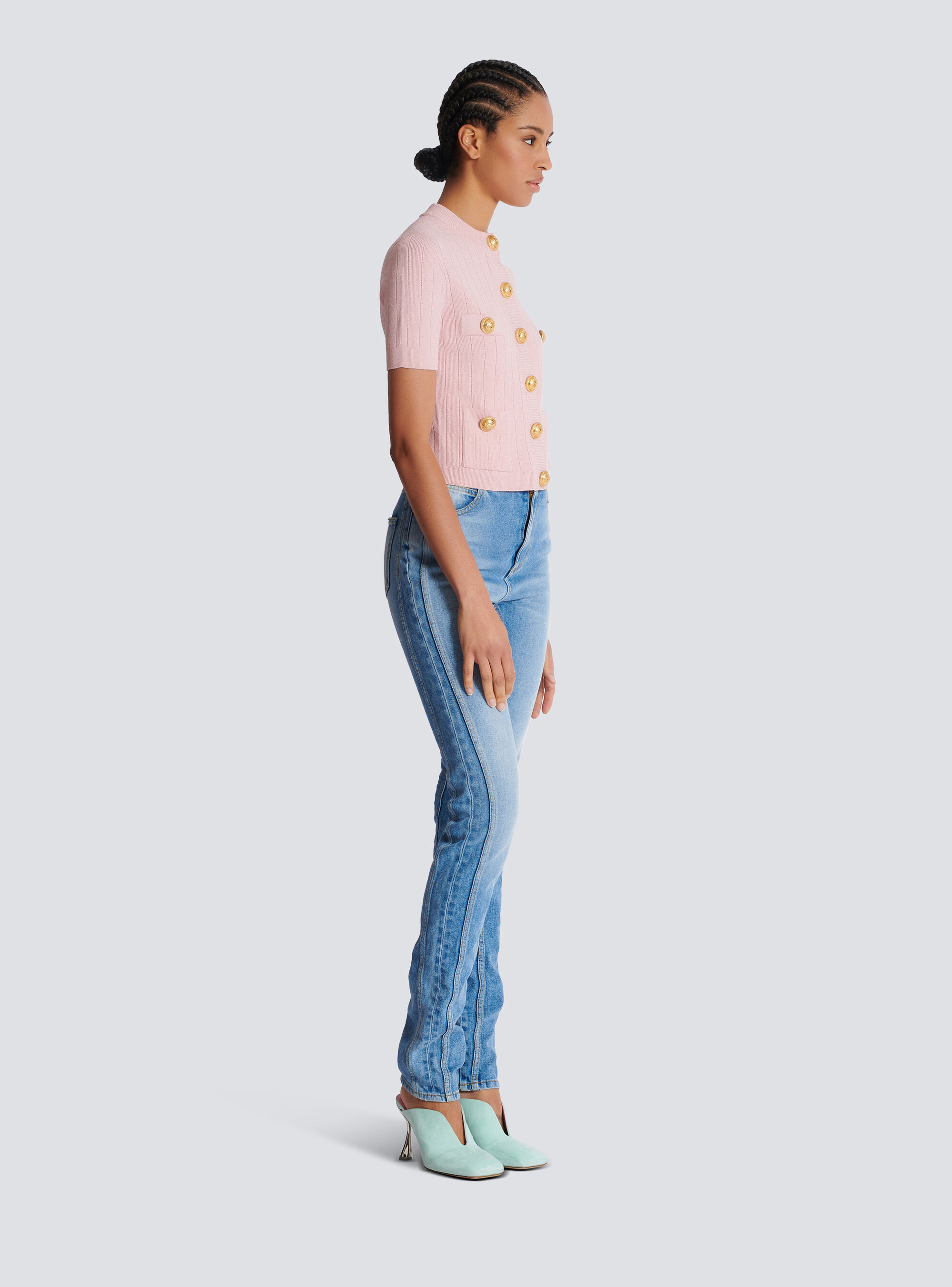 Balmain Ribbed-knit Cardigan In Pink