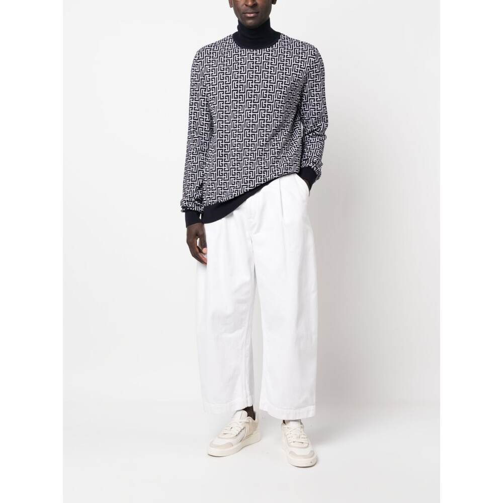 Balmain Monogram-jacquard Wool Jumper In Black
