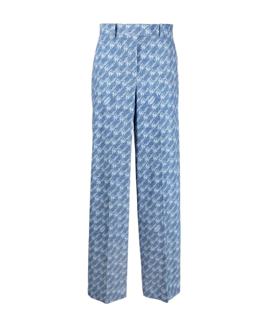 Fendi Logo-print Wide-leg Trousers In Blue