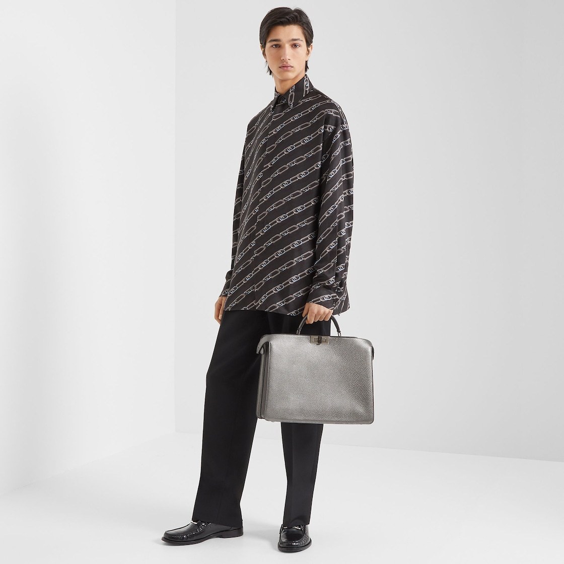 Fendi Ff-logo Print Silk Shirt In Black