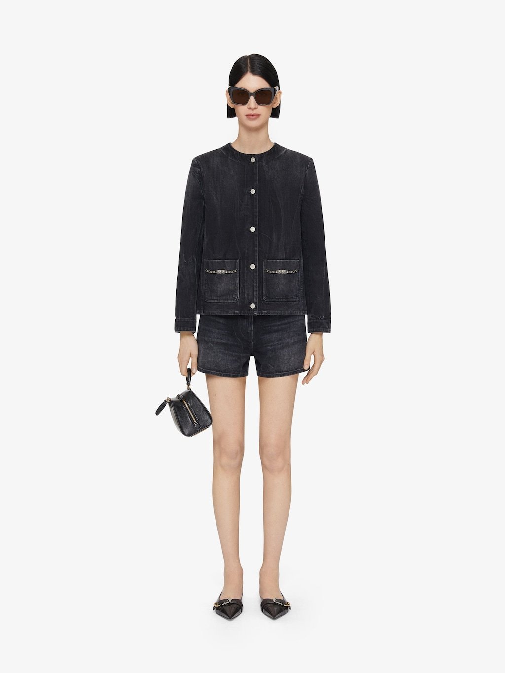 Givenchy Collarless Button-front Denim Jacket In Black