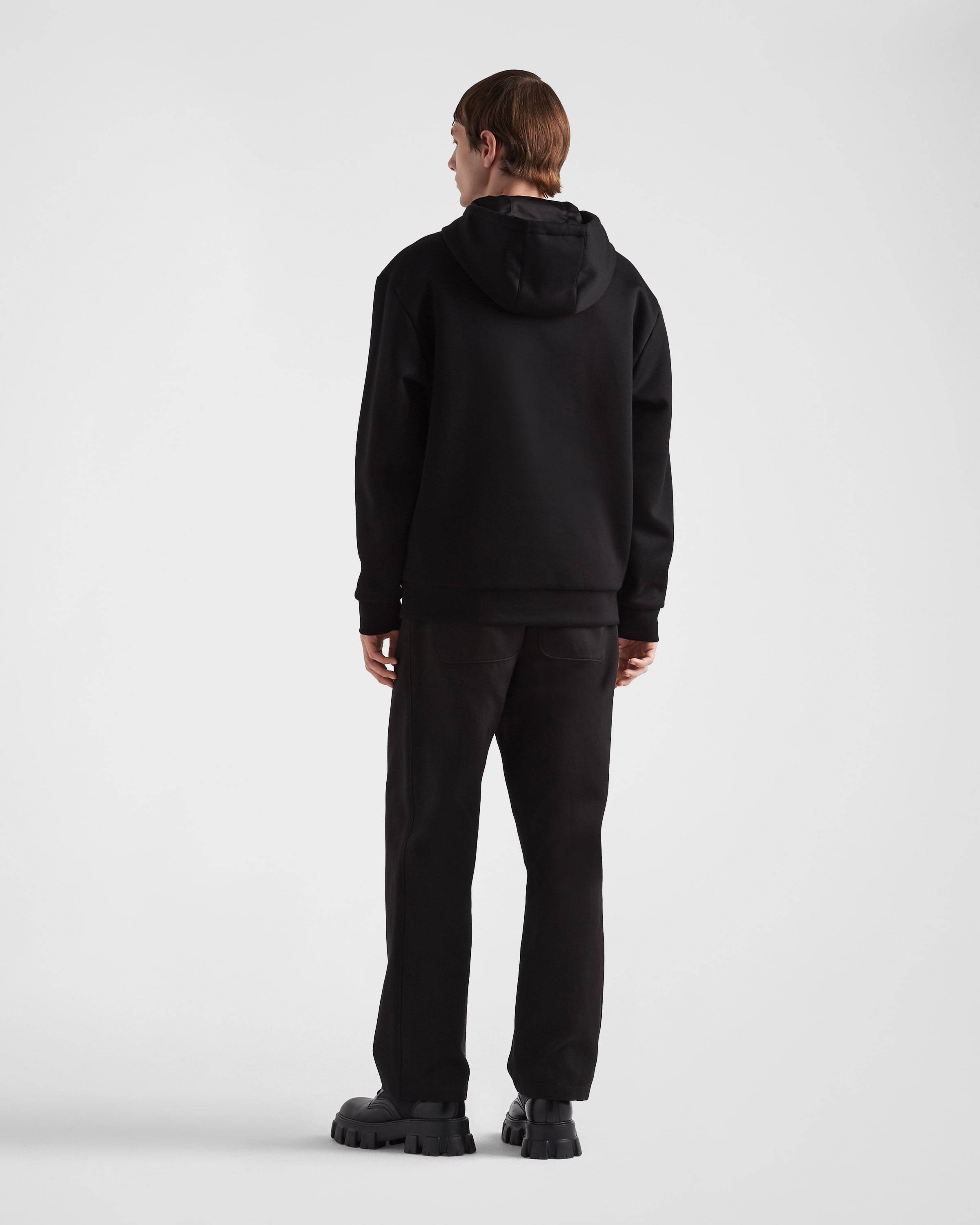 Prada Triangle-logo Velvet Blouson Jacket In Black