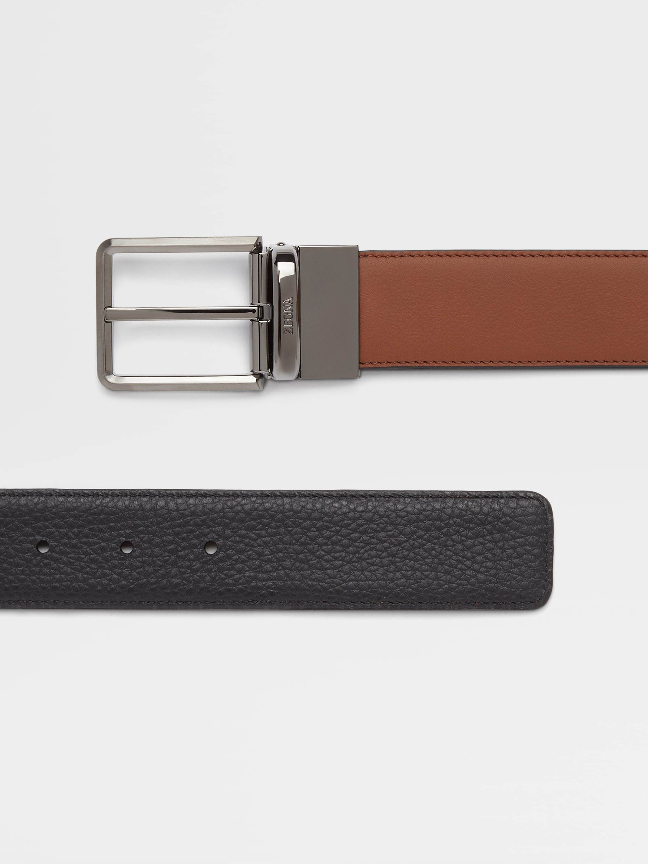 Zegna Logo Engraved Reversible Buckle Belt In Brown