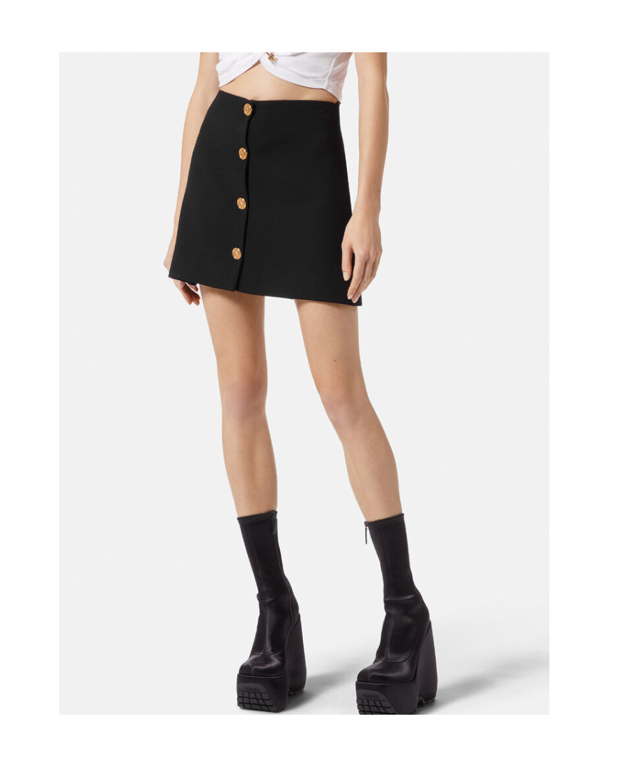 Versace Medusa A-line Wool Skirt In Black