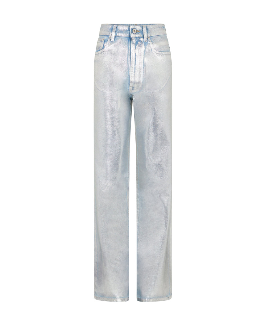 Rabanne Metallic High-rise Straight Pants In Gray