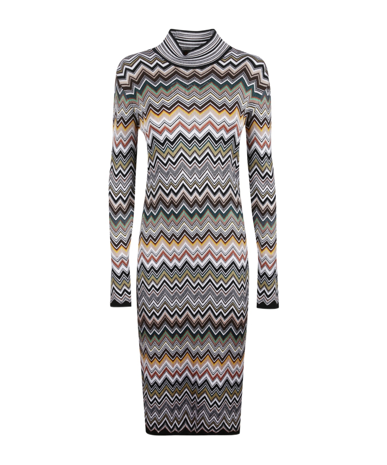 Missoni Zig-zag Long Sleeved Midi Dress In Gray
