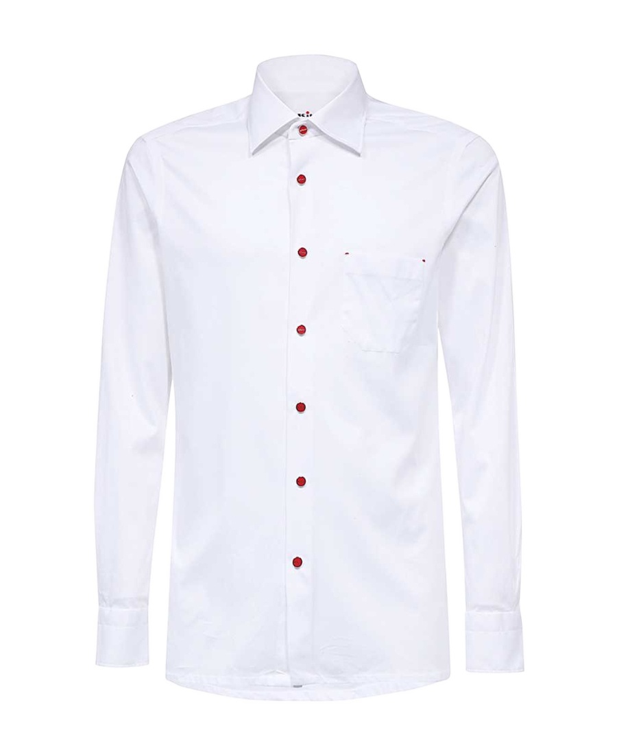 Shop Kiton Lapel Long-sleeved Shirt In White