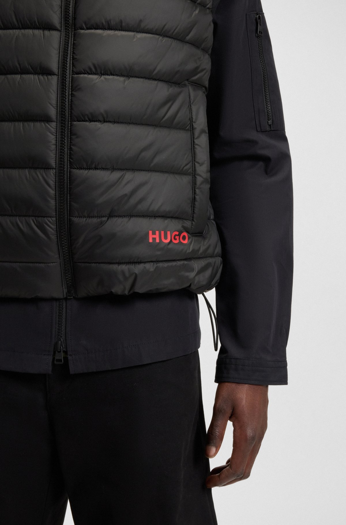 Hugo Boss Water-repellent Gilet With Logo Print In Black