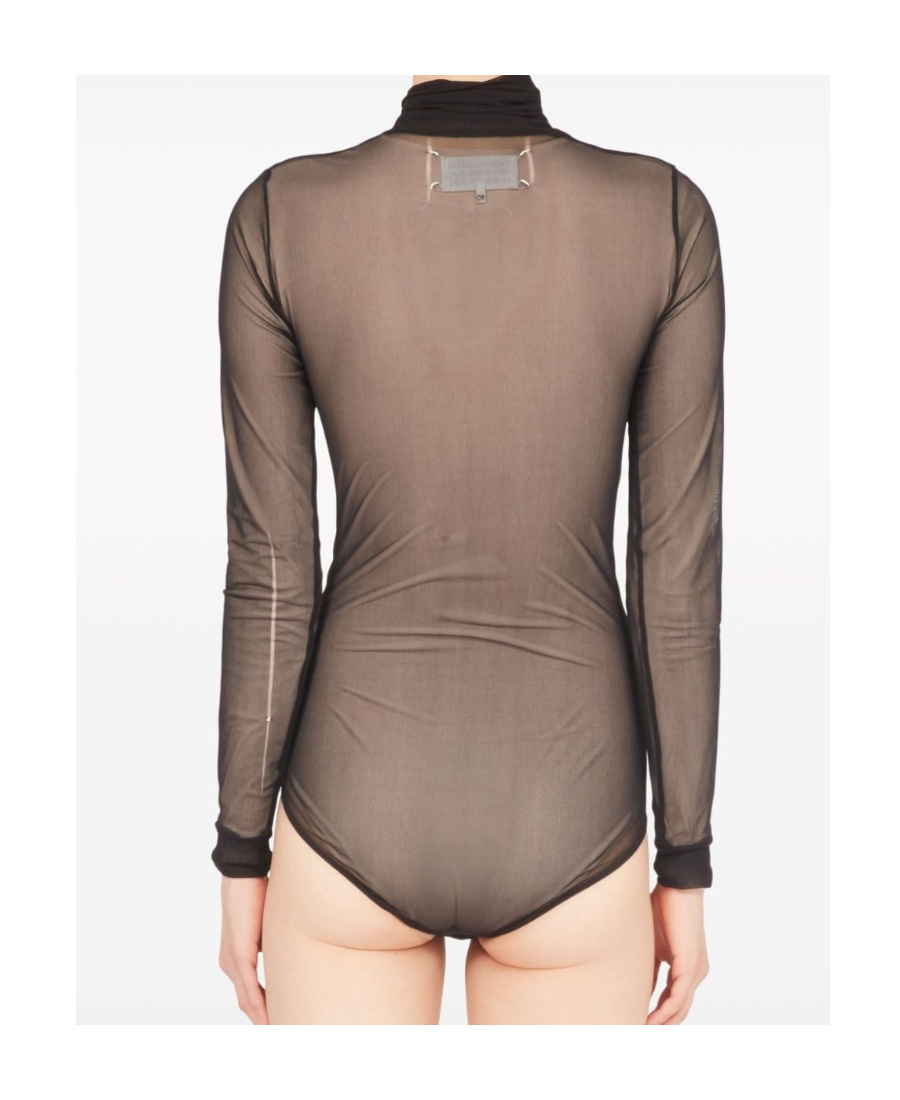 Maison Margiela Four-stitch Sheer Bodysuit In Black