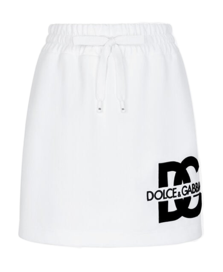 Dolce & Gabbana Minigonna In Jersey Con Patch Logo Dg In White