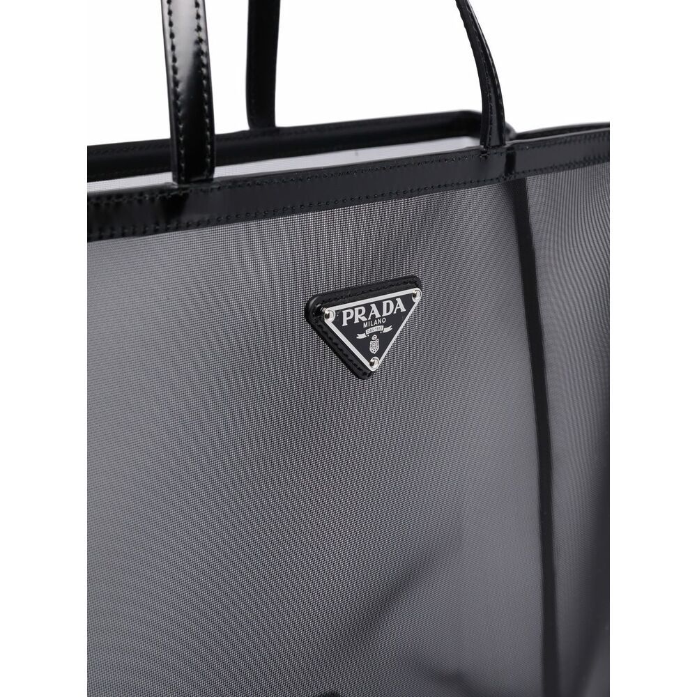Prada Mesh Structured Tote Bag In Black