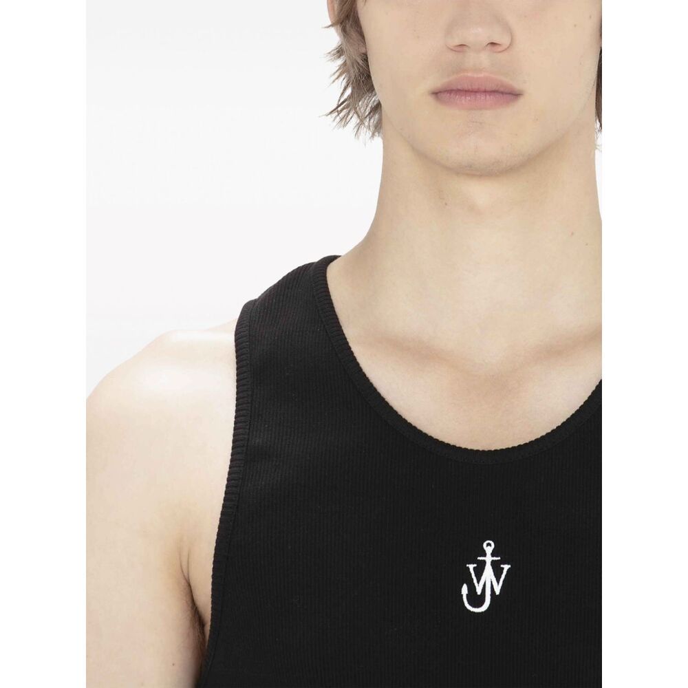 Jw Anderson Black Sleeveless Top With Logo Embroidery On The Front In Black