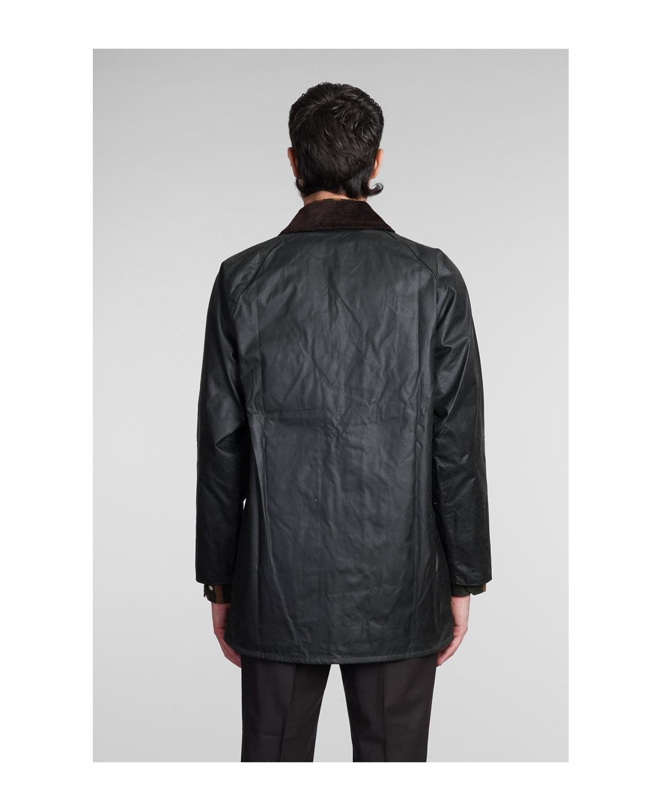 Barbour Badale Waxed-cotton Corduroy-collar Jacket In Black