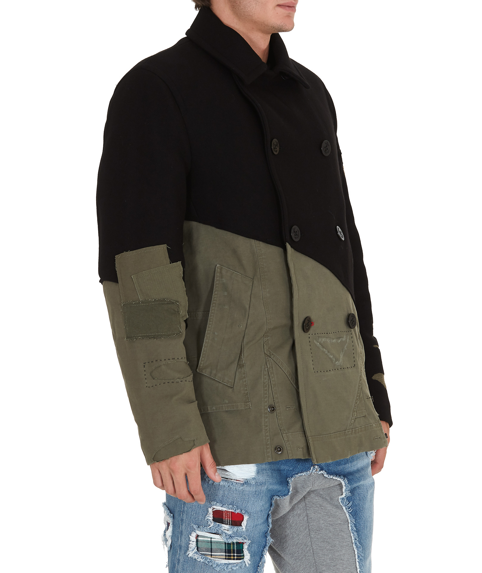 Paul & Shark Double-breasted Wool Splicing Jacket In Black