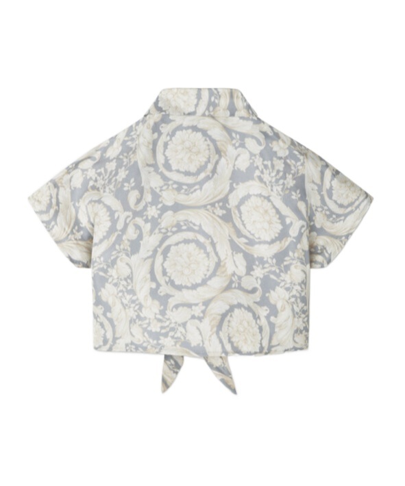 Versace Barocco-print Silk Crop Shirt In White