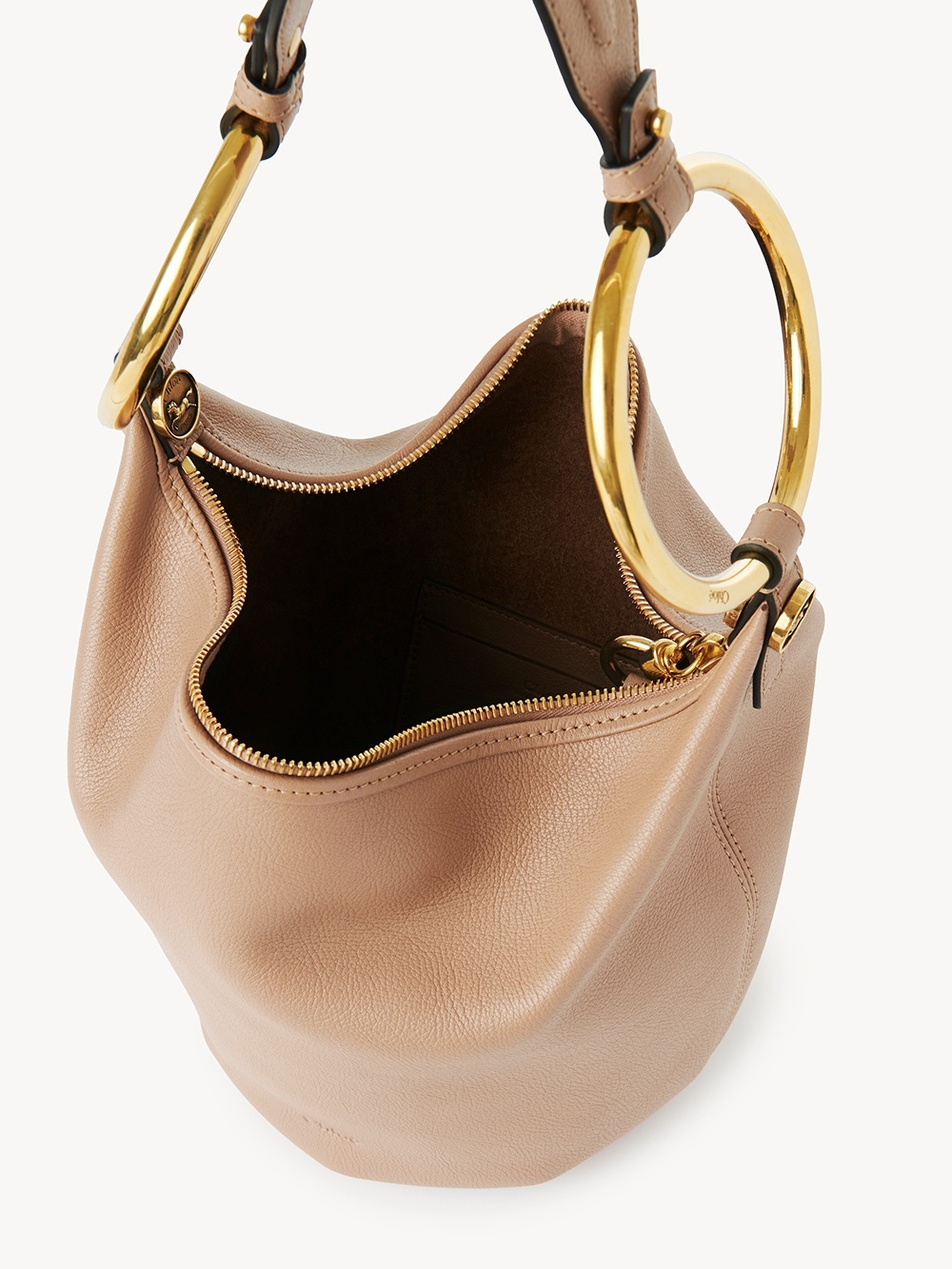 Chloé Small Bracelet Shoulder Bag In Grained Leather In Nude