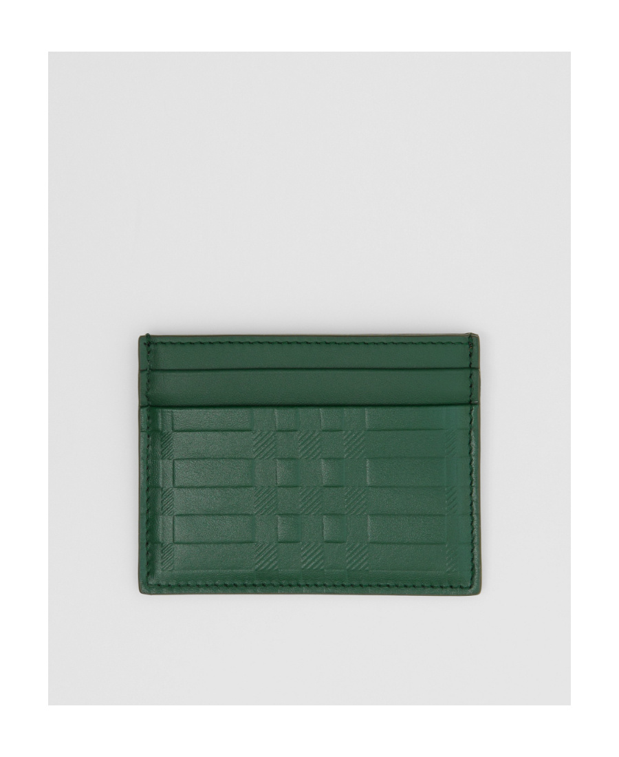 Burberry Checked Embossed Card Holder In Green