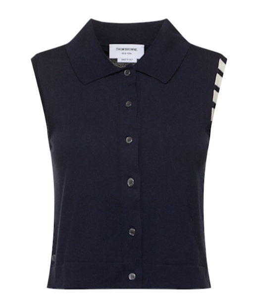Thom Browne Sleeveless Cropped Buttondown With 4 Bar Stripe