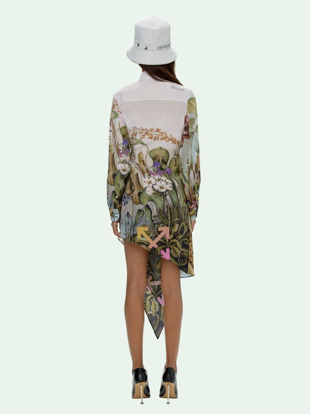 Off-white Botanical-print Belted Silk Shirtdress In Multicolor